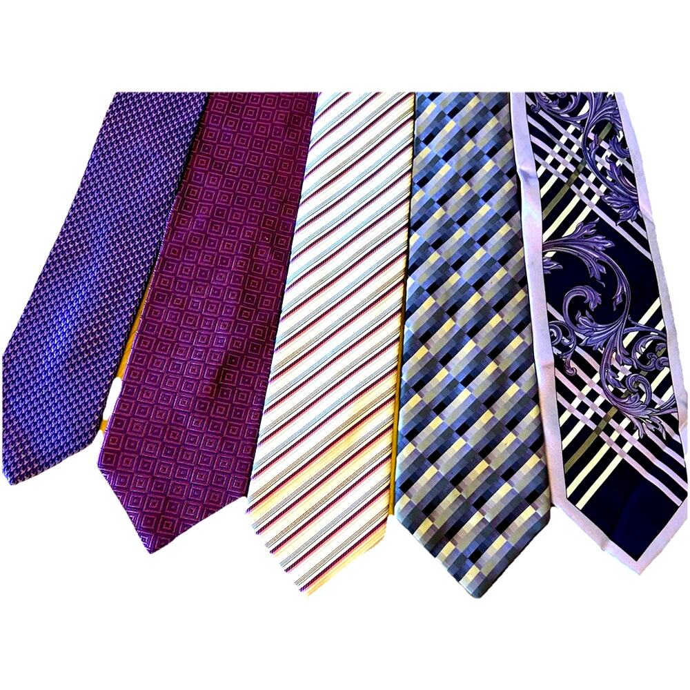 Lot 5 VTG Purple Silk Ties Business Houndstooth Paisley Geometric Plaid 90s Y2K